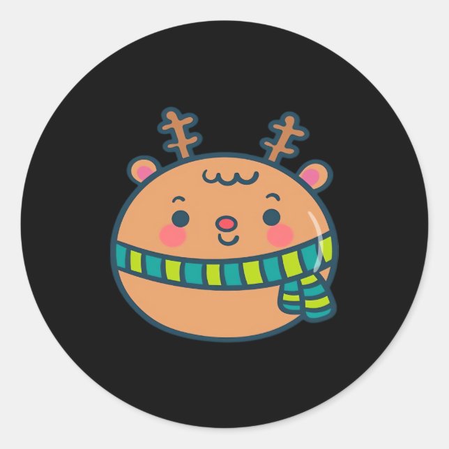 Cute Christmas Deer Festive Classic Design  Classic Round Sticker (Front)