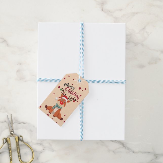Cute Christmas deer  Gift Tags (With Twine)