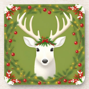 Cute Christmas Deer Holiday Table Winter Style Coaster