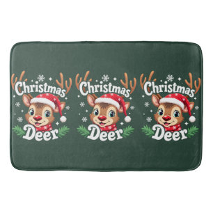 Cute Christmas Deer Illustration Bath Mat