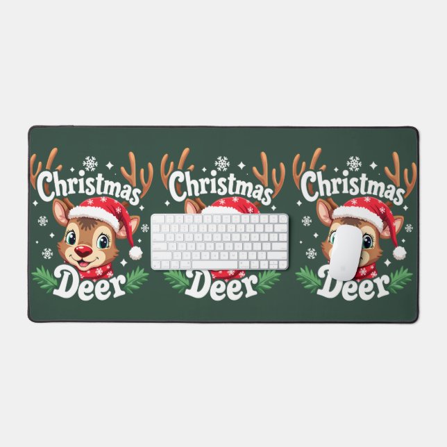 Cute Christmas Deer Illustration Desk Mat (Keyboard & Mouse)