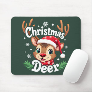 Cute Christmas Deer Illustration Mouse Pad