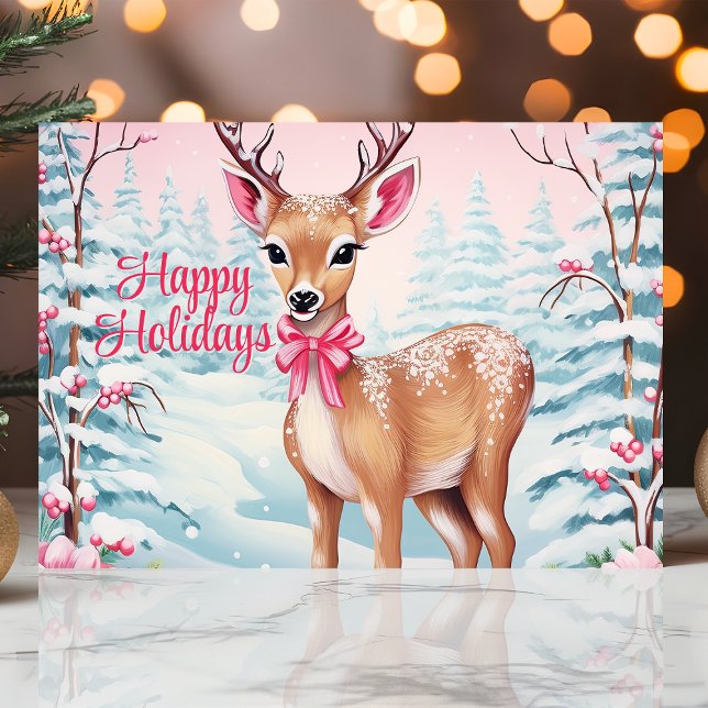 Cute Christmas Deer in Winter Wonderland Holiday Card (Creator Uploaded)