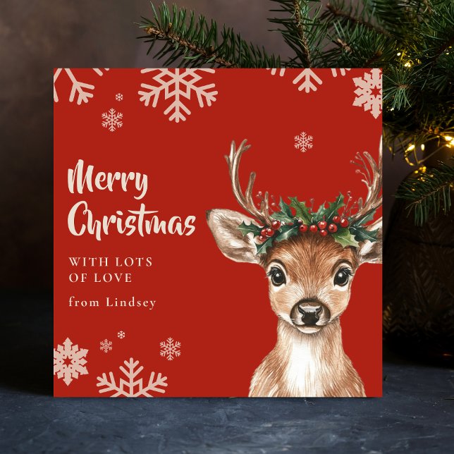 Cute Christmas Deer with Antlers and Floral Crown Holiday Card (Cute Christmas Deer with Antlers and Floral Crown Holiday Card)