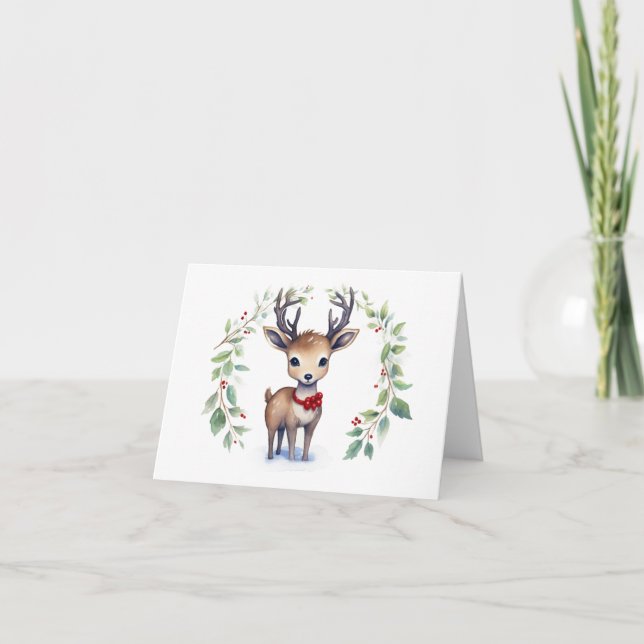 Cute Christmas Deer with Holiday Wreath BLANK  (Front)