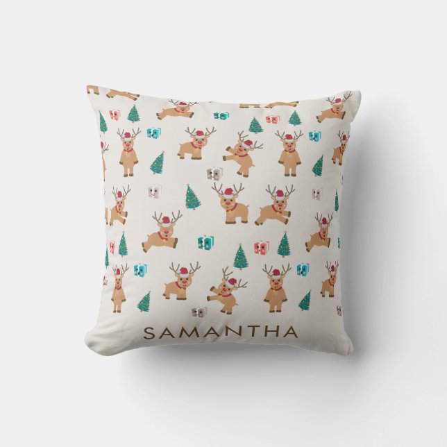 Cute Christmas Deer Xmas Gifts & Tree Pattern Cushion (Front)