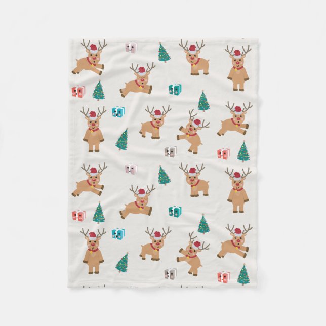 Cute Christmas Deer Xmas Gifts & Tree Pattern Fleece Blanket (Front)
