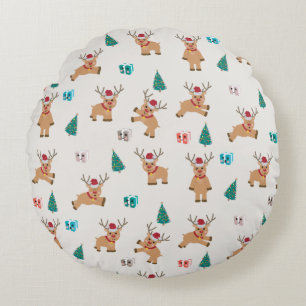Cute Christmas Deer Xmas Gifts & Tree Pattern Round Cushion