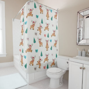 Cute Christmas Deer Xmas Gifts & Tree Pattern Shower Curtain