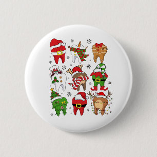 Cute Christmas Dental Tooth Characters Fun Holiday 6 Cm Round Badge