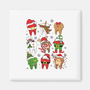 Cute Christmas Dental Tooth Characters Fun Holiday Magnet