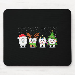 Cute Christmas Dental Tooth Characters Fun Holiday Mouse Pad