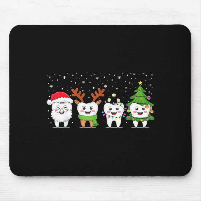 Cute Christmas Dental Tooth Characters Fun Holiday Mouse Pad (Front)