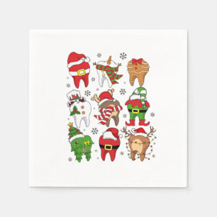 Cute Christmas Dental Tooth Characters Fun Holiday Napkin