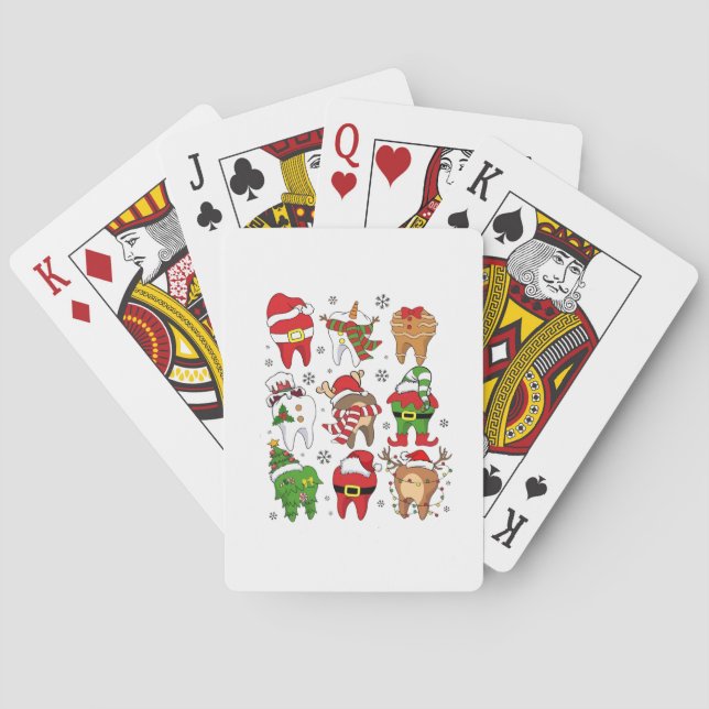 Cute Christmas Dental Tooth Characters Fun Holiday Playing Cards (Back)