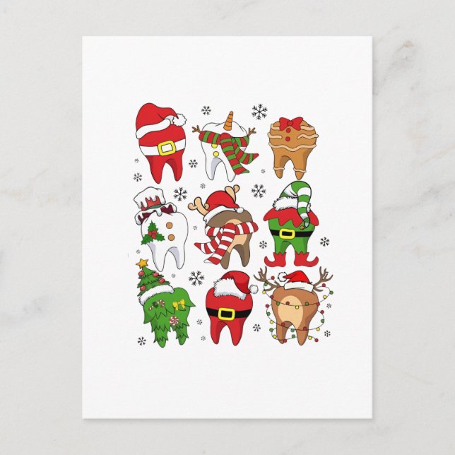 Cute Christmas Dental Tooth Characters Fun Holiday Postcard (Front)