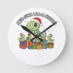 Cute Christmas Dino Family – Festive Holiday Gifts Round Clock
