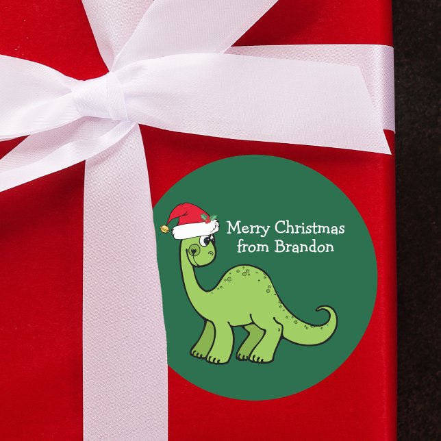 Cute Christmas Dinosaur in Santa Hat Custom Kids Classic Round Sticker (Creator Uploaded)