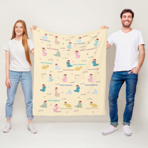 Cute Christmas Dinosaur Pattern Pastel  Blanke Fleece Blanket