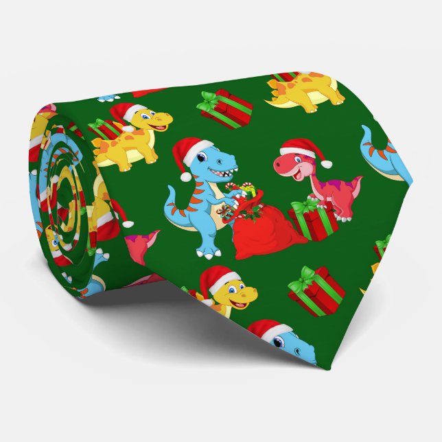 Cute Christmas dinosaur pattern tie (Rolled)