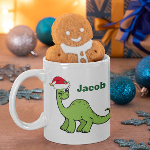 Cute Christmas Dinosaur Santa Personalised Kids Coffee Mug