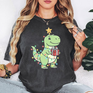Cute Christmas Dinosaur T-Rex With Lights & Gift T-Shirt