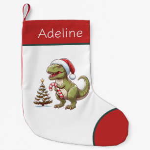 Cute Christmas dinosaur with candy cane Small Christmas Stocking