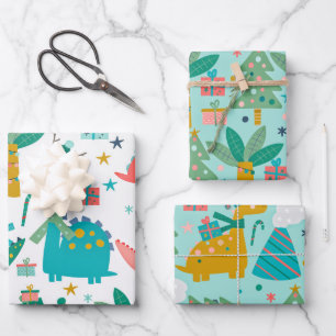 Cute Christmas Dinosaurs Pattern Wrapping Paper Sheet