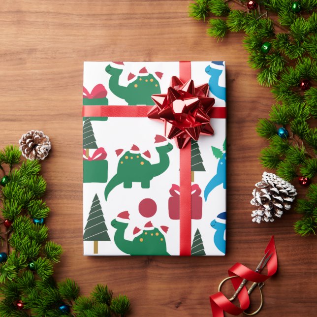 Cute Christmas Dinosaurs Wrapping Paper (Holiday Gift)