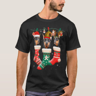 Cute Christmas Doberman In Sock Xmas Reindeer Sant T-Shirt