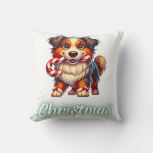 Cute Christmas Dog Australian Shepherd Cushion