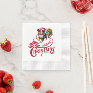 Cute Christmas Dog Australian Shepherd Napkin