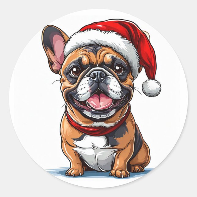 Cute christmas dog classic round sticker (Front)