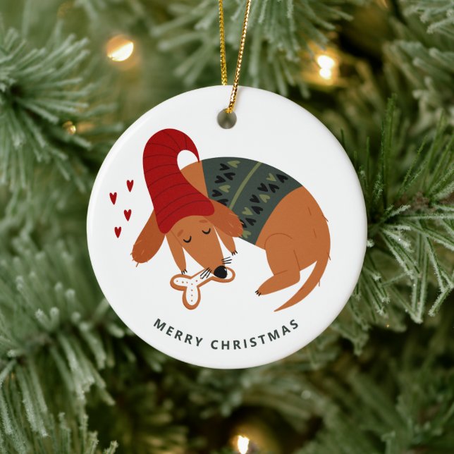 Cute Christmas Dog Customisable Ceramic Ornament (Tree)