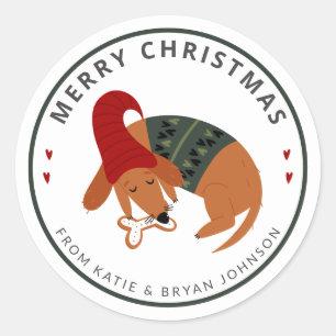 Cute Christmas Dog Customizable Classic Round Sticker