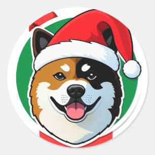 Cute Christmas Dog Festive Christmas Circle Classic Round Sticker