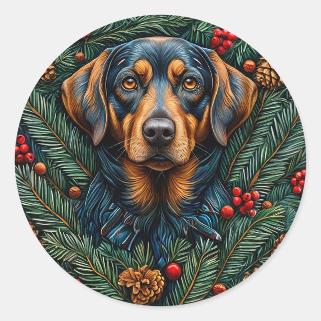 Cute christmas dog Festive Holiday Puppy Design Classic Round Sticker (Front)