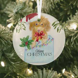 Cute Christmas Dog Glass Tree Decoration