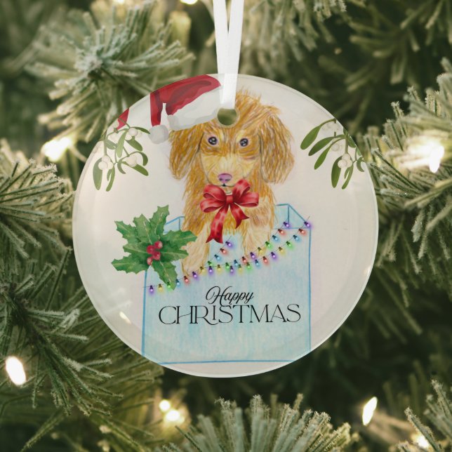 Cute Christmas Dog  Glass Tree Decoration (Insitu)