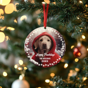 Cute Christmas Dog Happy Holiday 2-Sided 2-Photo  Ornament