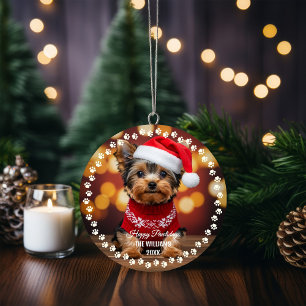 Cute Christmas Dog Happy Holiday 2-Sided 2-Photo  Ornament