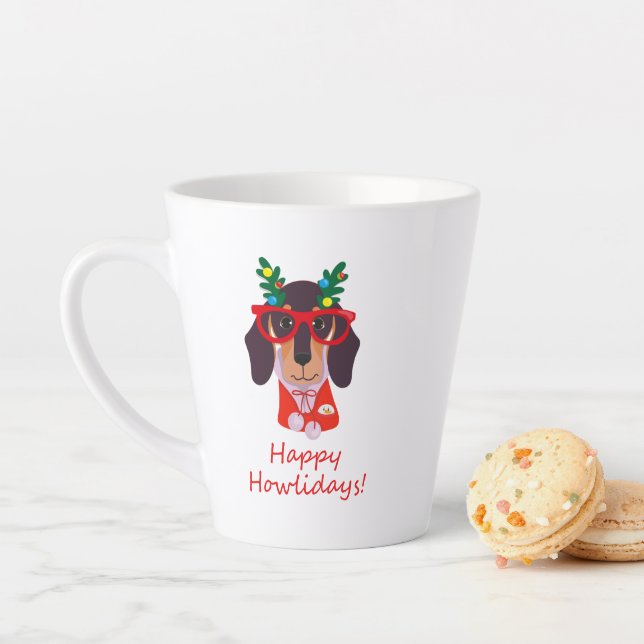 Cute Christmas Dog Happy Howlidays Doxie Dachshund Latte Mug (In Situ)