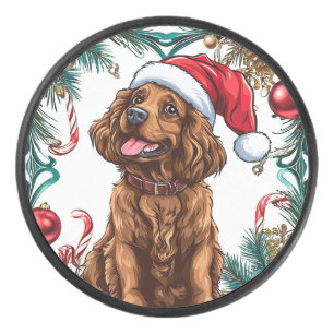 Cute christmas dog hockey puck