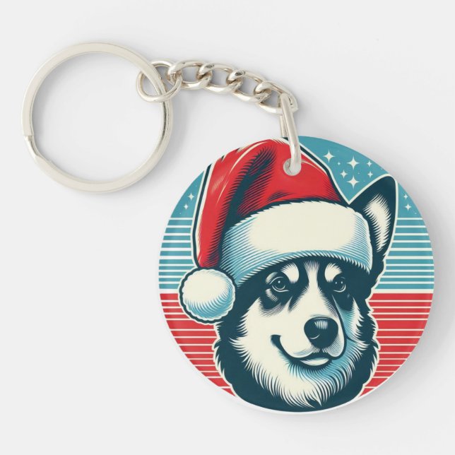 Cute Christmas Dog  Key Ring (Front)