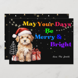 Cute Christmas Dog Merry And Bright Holiday Card