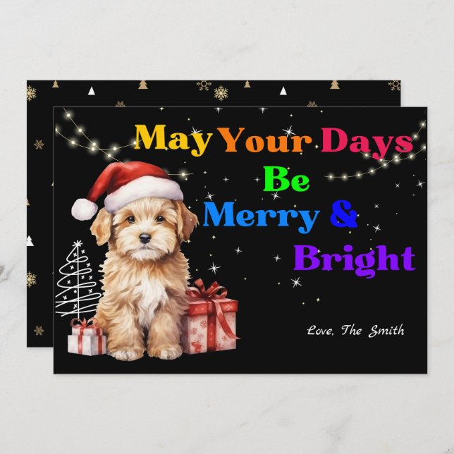 Cute Christmas Dog Merry And Bright Holiday Card (Front/Back)