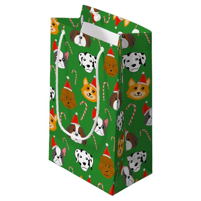 Cute Christmas Dog Patterned Small Gift Bag (Front Angled)