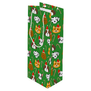 Cute Christmas Dog Patterned Wine Gift Bag