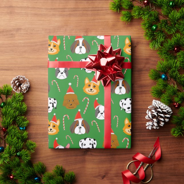 Cute Christmas Dog Patterned Wrapping Paper (Holiday Gift)