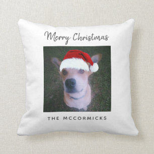 Cute Christmas Dog Photo Family Personalised Name Cushion